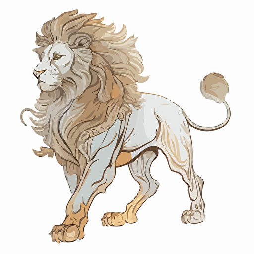 Lion, sticker, triumohant, anime, contour, vector, white background, detailed