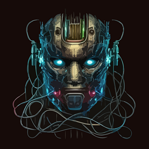 robot face with cables lights hi-tech vector