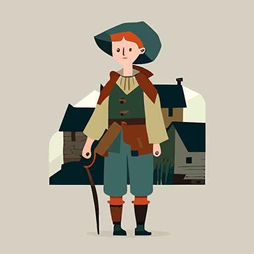 flat vector illustration of a teenage mediavel peasant