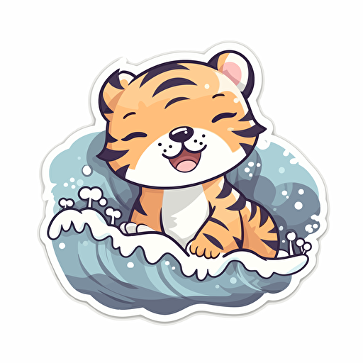 Die-cut sticker, Cute kawaii [tiger] sticker, white background, illustration minimalism, vector, Oceanic Tones