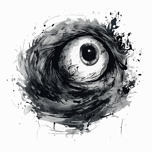 giant eyeball made of swirls by glen keane, black and white, 2d vector art