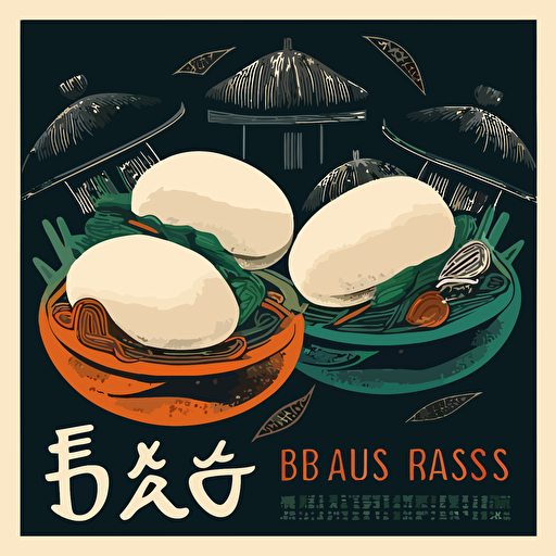 trendy 1 color poster Delicious bao buns with pork and vegetables, artistic Chinese poster, flat design, vector, artistic v5 q5
