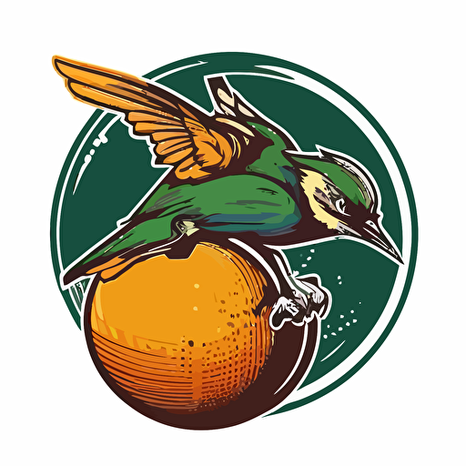 vector logo of a cricket ball with a duck flying in orbit