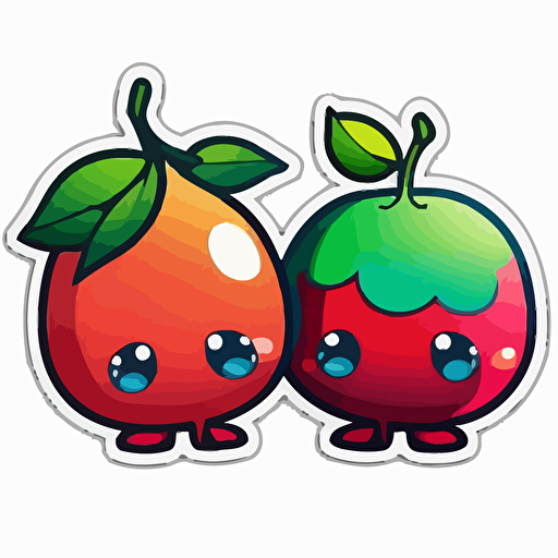 sticker, two cranberry fruit with no leaf, kawaii, contour, vector, vibrant colours, white background