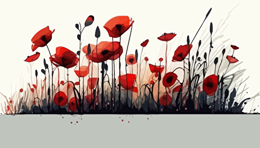red poppy field, watercolour, minimalist, vector, contour