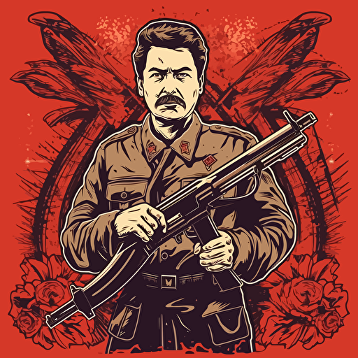 Stalin in Obey theme, holding AK47, vector, highly detailed, gritty