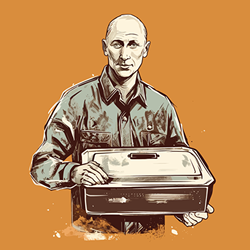 Putin holding stove, sign "1st may", vector, highly detailed, gritty