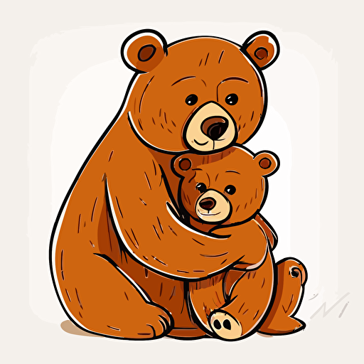dad bear cuddling cub, Clipart, Enthusiastic, Primary Color, comic style, Contour, Vector, White Background, Detailed