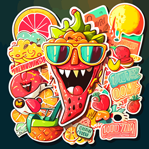 summer crazy funny:sticker,illustration ,vector ,cartoon style