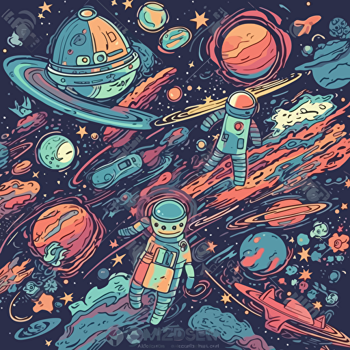 space background, cartoon anime, colors, Vector illustration, retro colors