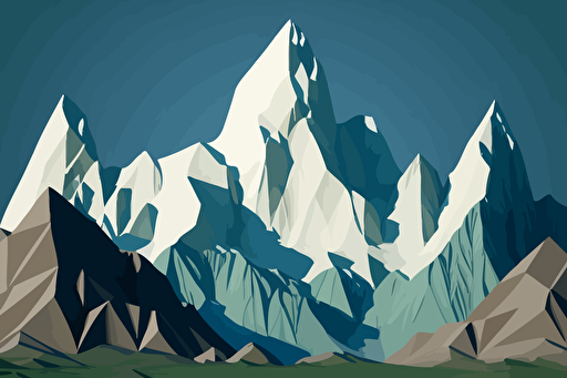 A vector digital art piece of mountains. Use shades of blue and green, with hints of white for peaks.