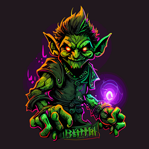 goblin with neon lights, vector logo, vector art, emblem, simple cartoon, 2d, no text