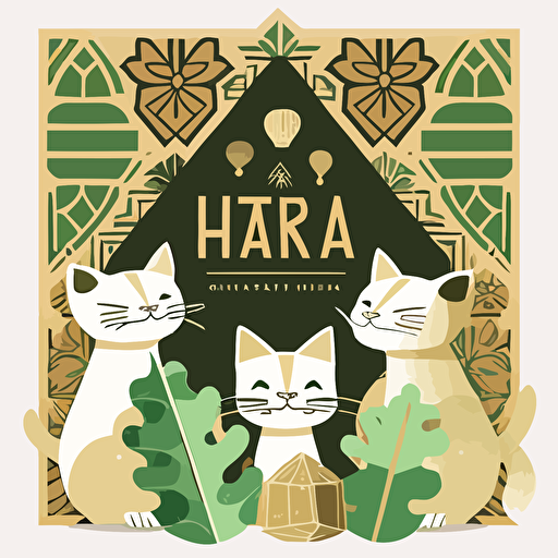 selamat hari raya greeting card, ketupat decoration on top, with cats infront, cute vector art