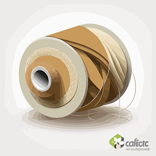 logo of a bolt of calico fabric unravelling, vector, white background, neutral beige colours