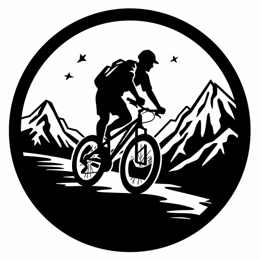 stick figure logo of a guy on a mountain bike with no background vector style image black and white