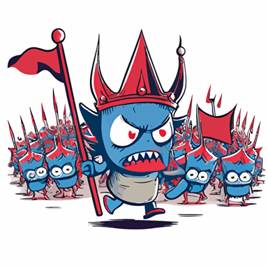 imp in a parade, vector logo, vector art, emblem, simple cartoon, 2d, no text, white background