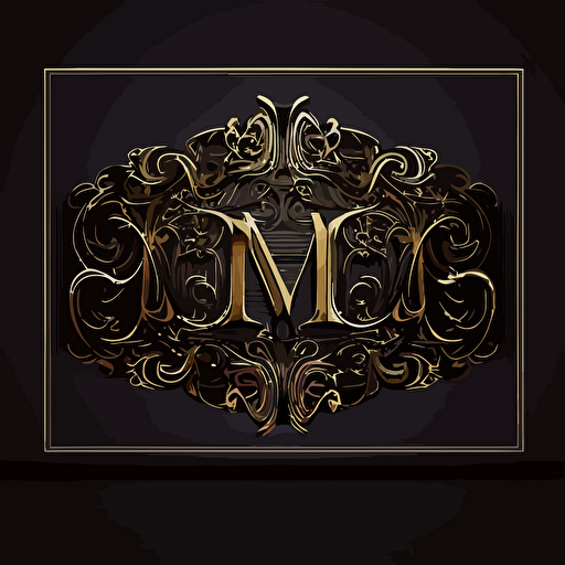 business card logo with ghotic M letter, dark ornamental style,filigrane, vector, ultra definition