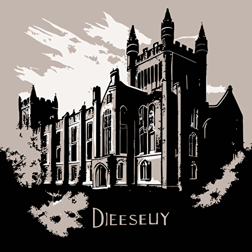 a line drawing of Queen's University Belfast, vector style, simple, black and white