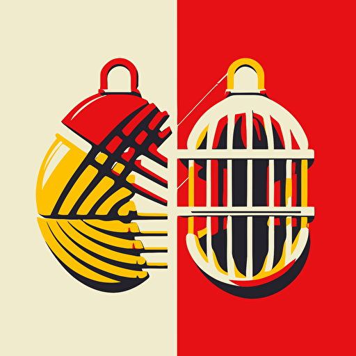 half grenade and half wireframe, logo, red, yellow and white, minimalist, vector