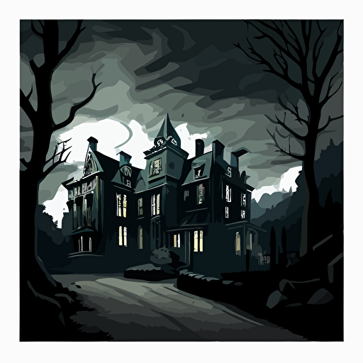 vector image with white backgroun of malfoy manor, forboding, dark, moody