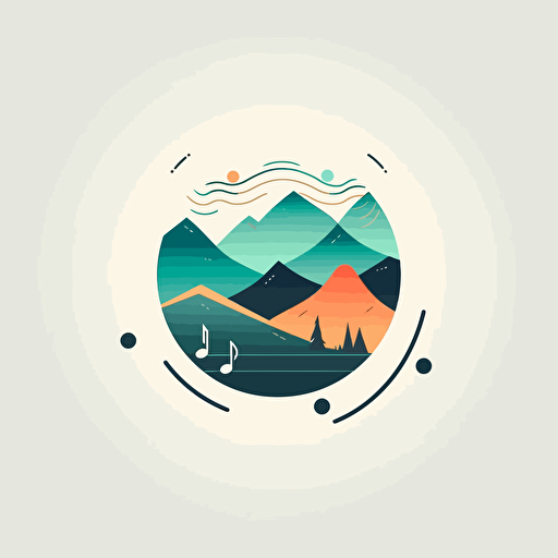minimalistic vector logo for music label, with sound waves, mountains
