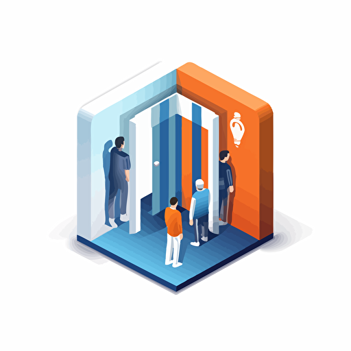 flat vector icon, prisoner educational opportunities, blue and orange and white and dark gray, isometric