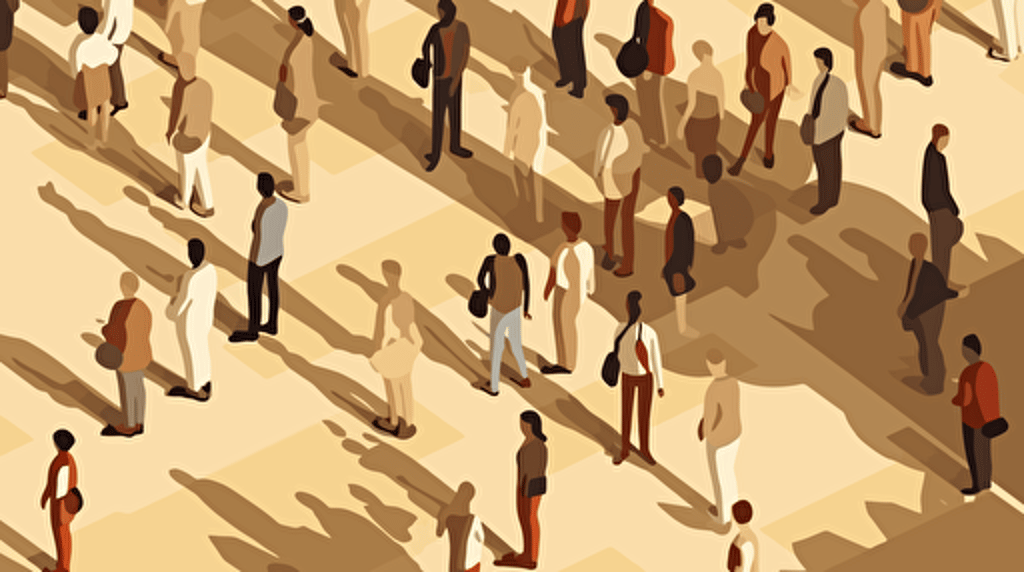 isometric cartoon vector image of many people staying on the floor. Those people have shadows.