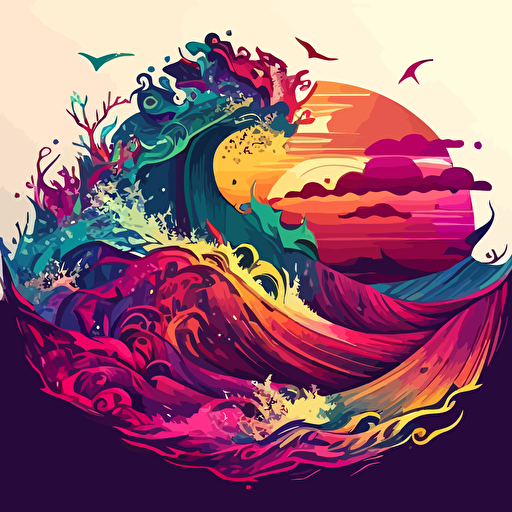 sea, wave, vector, colorfull