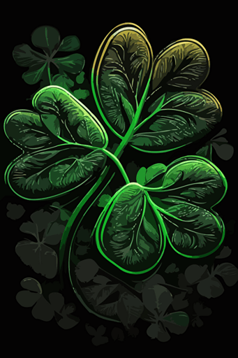 Neon 3 leaf clover small, vector image, black background, HD,