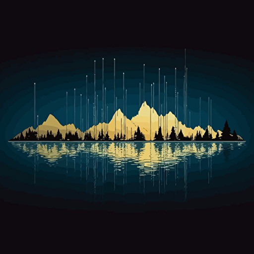 vector landscape frrom audio waveforms , maountains lake clpuds logo form