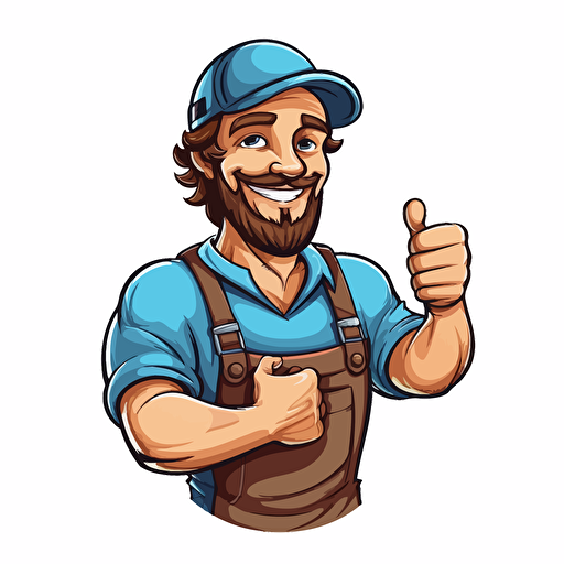 Logo, handyman, vector, cartoon, white background, vibrant style, happy man