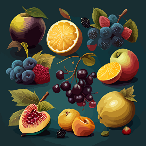 Fruits, vector drawing, super fine, super detailed, advertising