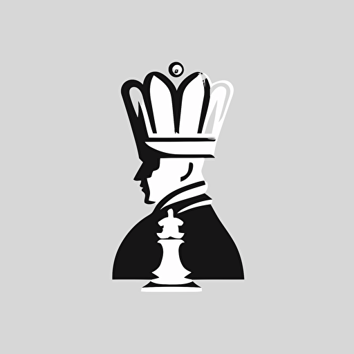 a minimal vector logo of the king chess piece with a chef hat, white background, black and white