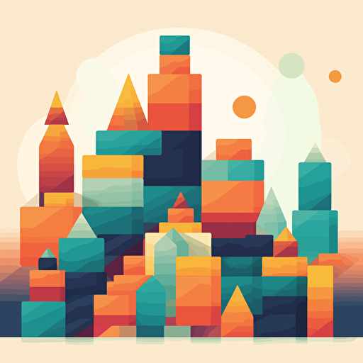Flat design vector illustration of building blocks, flat colors, simple abstract shapes, clean