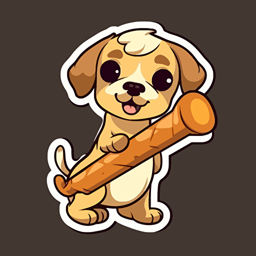 cartoon dog hold bone, lovable, wagging tail, Artwork, vector illustration, sticker