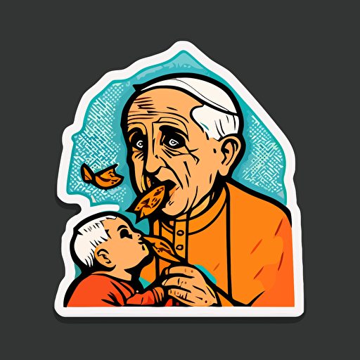 vector sticker of pope eating a children