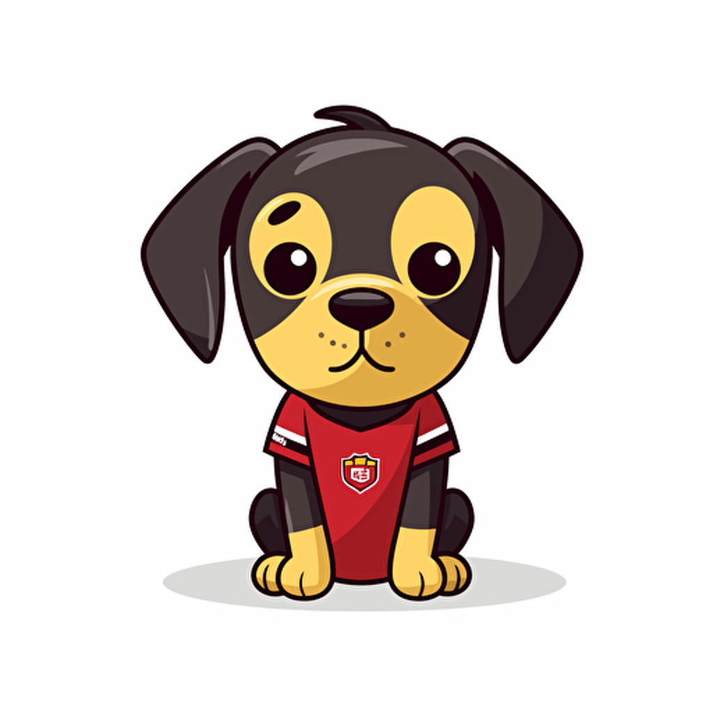 a vector picture of a dog funko pop dressed in Arsenal soccer colors clothes, white background for a clean, minimalist design