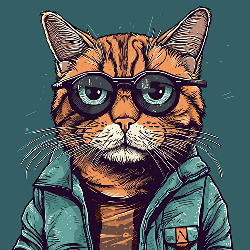 vector art style cat looking confident, in the style of Micheal Parks