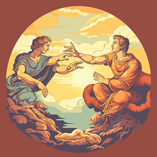 the creation of adam from michelangelo but vector illustration style