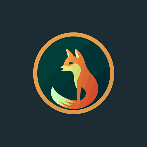 flat vector logo of circle, dark green gradient with hints of gold, a dark orange/red fox inside the circle facing right, simple minimal