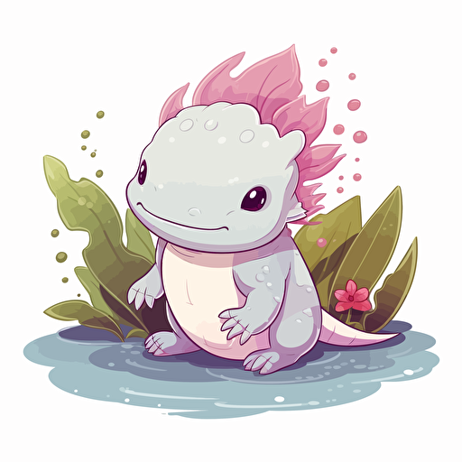 axolotl logo, detailed, cartoon style, 2d clipart vector, creative and imaginative, floral, hd, white background