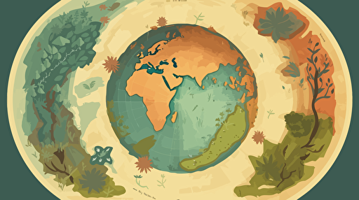 vector illustration of a map of a foreign jungle planet with five distinct areas for exploration