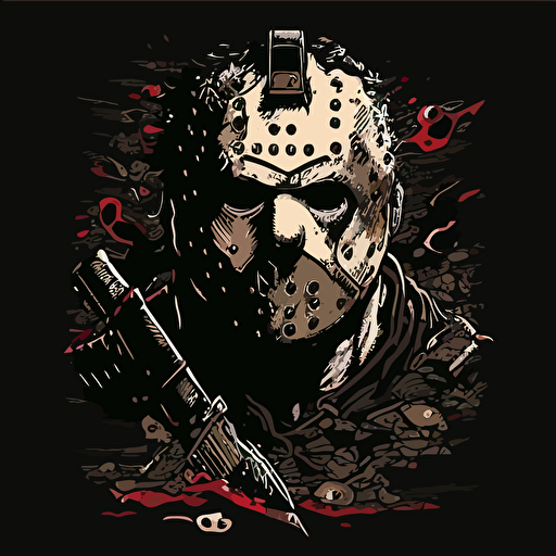 16bit jason Friday the 13th, white on black background, no shading, 2D, vector