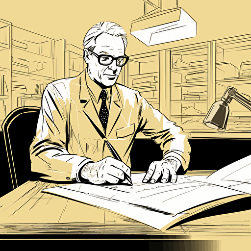 vector art drawing of architect at a desk