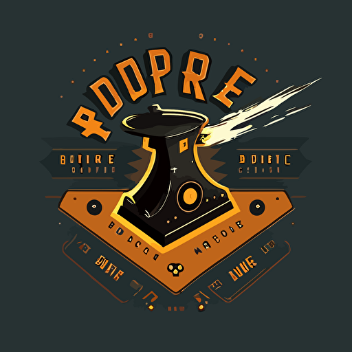 a vector logo design for BoForge, with an anvil in black, in the style of retro-futuristic propaganda, Sparks and fire, simplistic, minimalism, bamileke art, fantastical machines, bronze and amber, primitivist realism, solapunk, flat composition