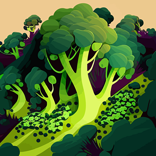 a forest made of broccoli, stylized, seen from above, vector art