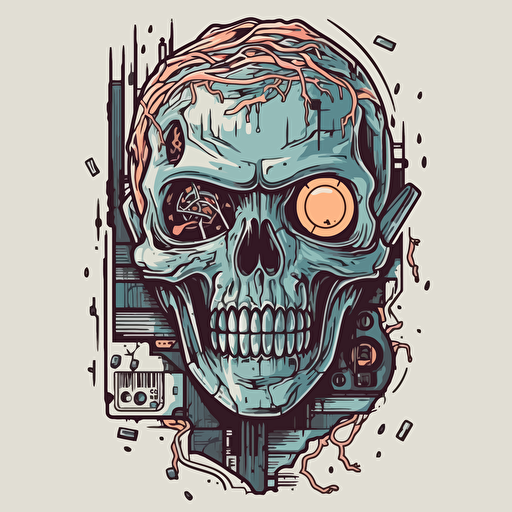 Cybernetic Ghost,Horror, VHS Horror, VHS, Sticker, 80s horror comic art, Vector,