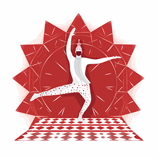king dancer yoga posture, only yoman on red rug, web vector illustration in white background