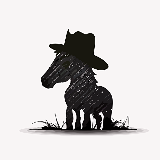 cute pony wearing a cowboy hat, silhouette, white background, minimalistic vector grafisch