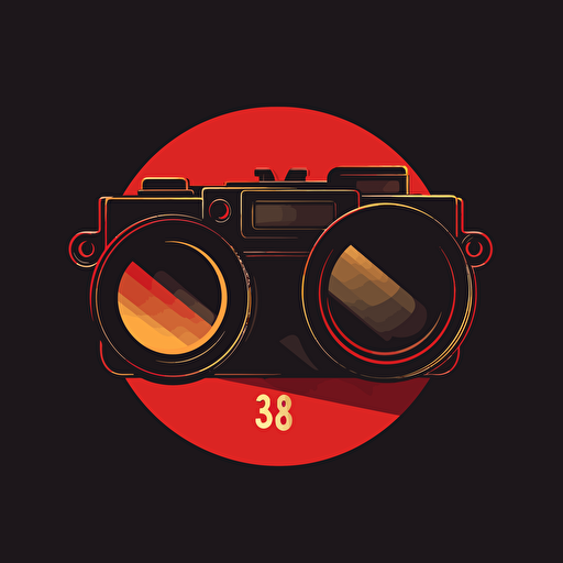 simple flat vector logo of a 35mm camera mixed with red Ray Ban shades
